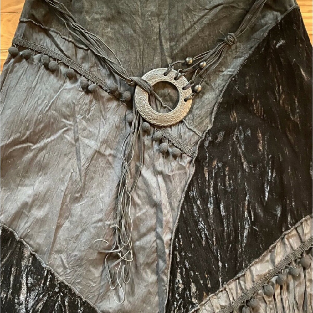 ~ SOLD ~ LINEA DOMANI 6 Boho Mixed Media Velvet Corduroy Maxi Skirt Steampunk - Picture 3 of 10